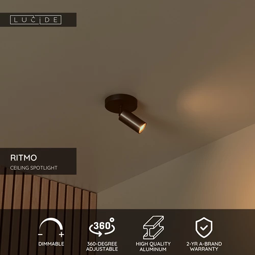 Lucide RITMO - Ceiling spotlight - Ø 10 cm - 1xGU10 (MR11) - Coffee - USP
